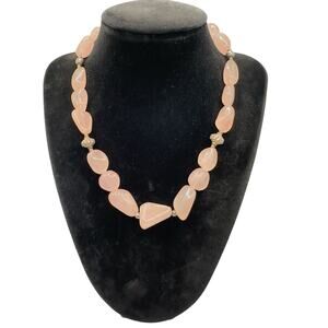 Artist Sterling 925 Rose Quartz Bead Pink Necklace 17" Toggle Clasp Handmade